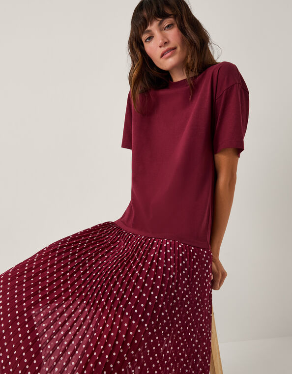 Senya Polka Dot Midi T-Shirt Dress, Red (BERRY), large