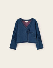 East Juna Denim Botanical Embroidered Jacket, Blue (BLUE), large