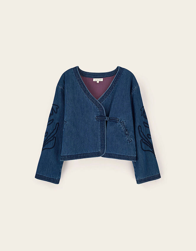 East Juna Denim Botanical Embroidered Jacket, Blue (BLUE), large