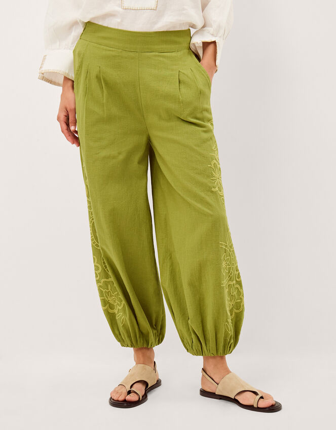 Effie Embroidered Harem Trousers, Green (GREEN), large