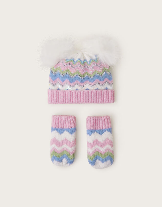 Baby Sara Zig-Zag Beanie and Mittens Set, Multi (MULTI), large