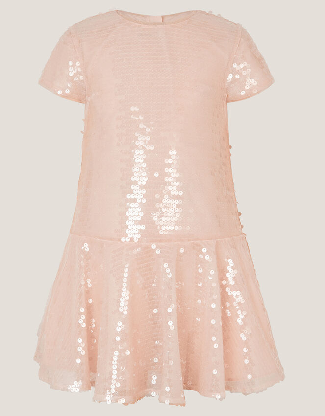 Sequin Drop Waist Dress, Pink (PALE PINK), large