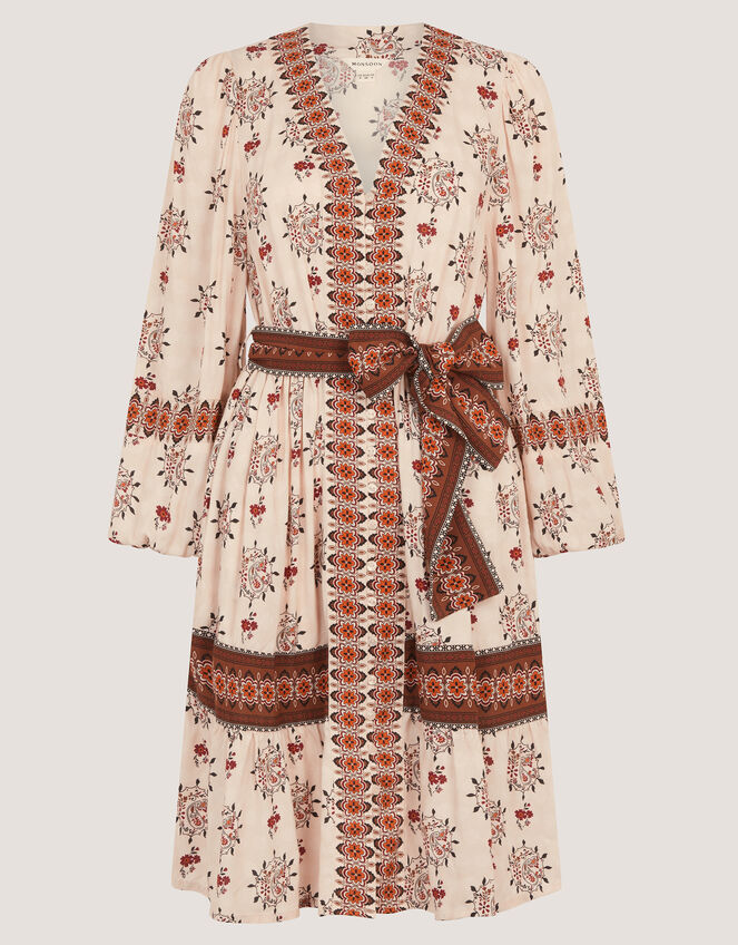 Carrie Floral Print Mini Dress, Ivory (IVORY), large