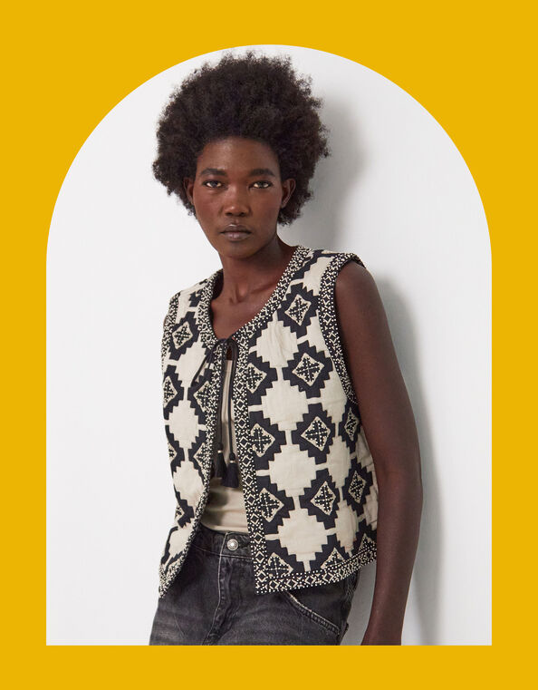 East Kaira Beaded Geometric Waistcoat, Grey (CHARCOAL), large