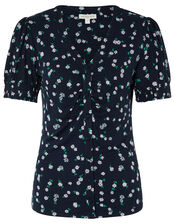Desree Ditsy Floral Puff Sleeve Top, Blue (NAVY), large