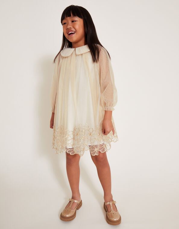 Vanessa Floral Collar Swing Dress, Gold (GOLD), large