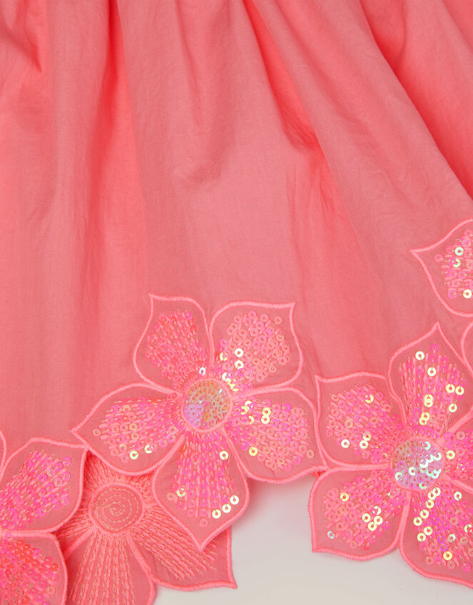 Flutter Sleeve Sequin Floral Dress, Pink (PINK), large