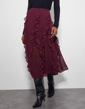 Riley Ruffle Midi Skirt, Red (BERRY), large
