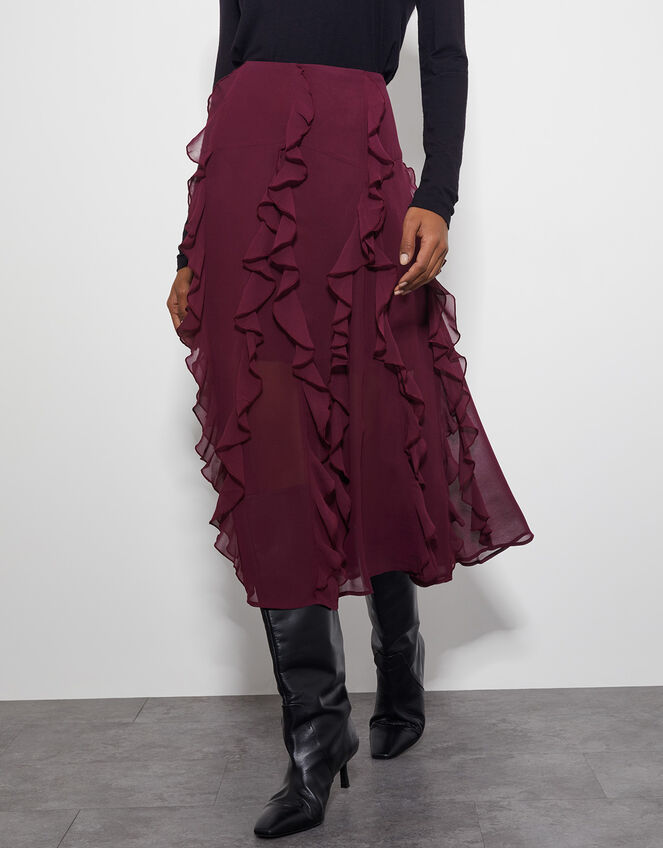 Riley Ruffle Midi Skirt, Red (BERRY), large