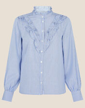 Stripe Frill Print Shirt in Recycled Polyester, Blue (BLUE), large
