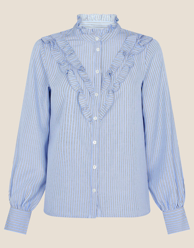 Stripe Frill Print Shirt in Recycled Polyester, Blue (BLUE), large