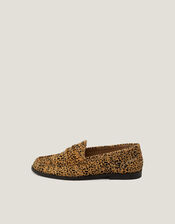 Maya Leather Animal Print Loafers, Brown (BROWN), large