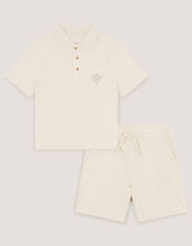 Palm Jersey Polo Shirt & Shorts Set, Natural (STONE), large