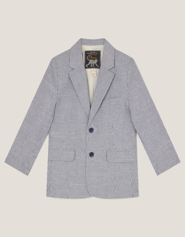 Pinstripe Cotton Blazer, Blue (BLUE), large