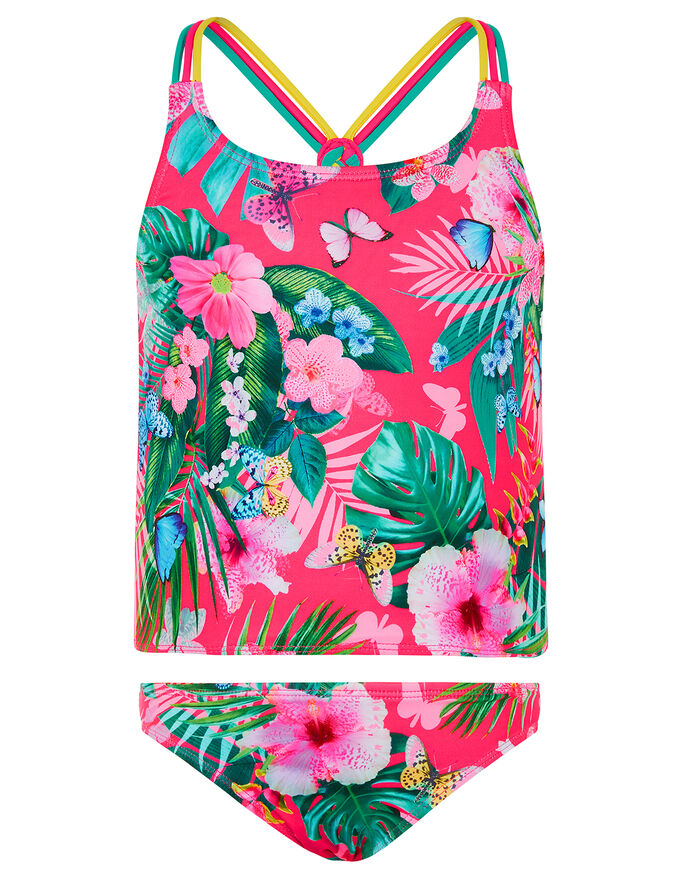 Palm Print Tankini Set Pink Girls' Beach & Swimwear Monsoon UK.