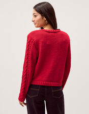 Kelly Flower Button Cable Knit Cardigan, Red (RED), large