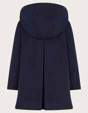 Hooded Round Collar Coat, Blue (NAVY), large