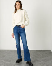 Cable Knit Bobble Fringe Jumper, Ivory (IVORY), large