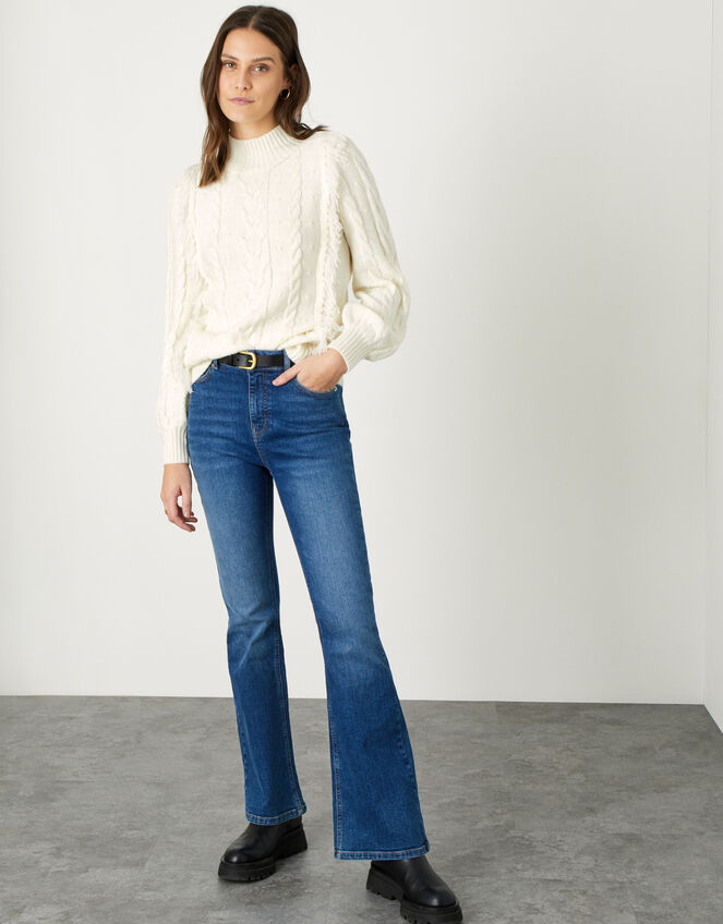Cable Knit Bobble Fringe Jumper, Ivory (IVORY), large