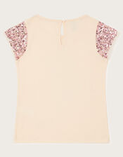 Heart Balloon Sequin Short Sleeve T-Shirt, Ivory (IVORY), large