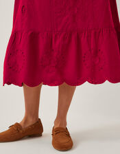 Orla Short Sleeve Broderie Midi Dress, Red (RED), large