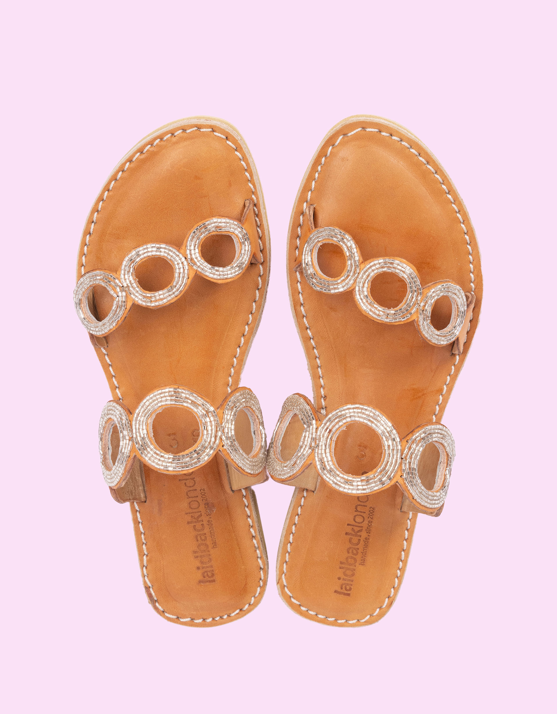 Laidback London Russet Beaded Leather Sandals Silver