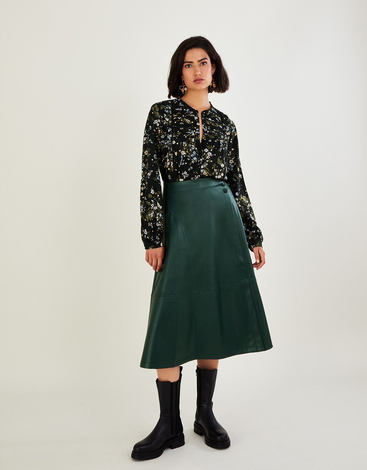 Green leather skirt best sale monsoon