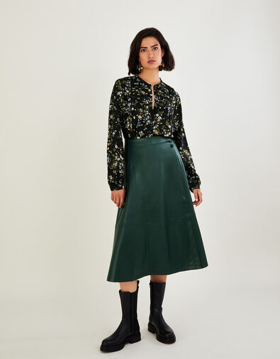 Savannah PU Midi Skirt, Green (GREEN), large
