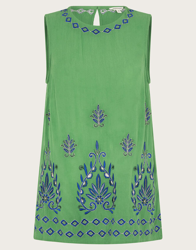 Saffron Embroidered Tank Top, Green (GREEN), large