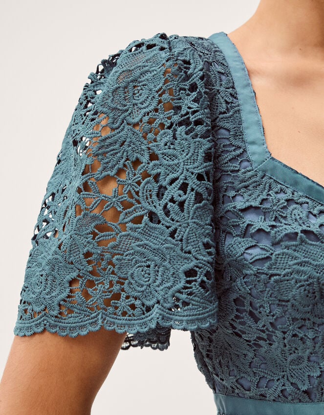 Regina Short Sleeve Lace Midi Dress, Blue (PETROL), large