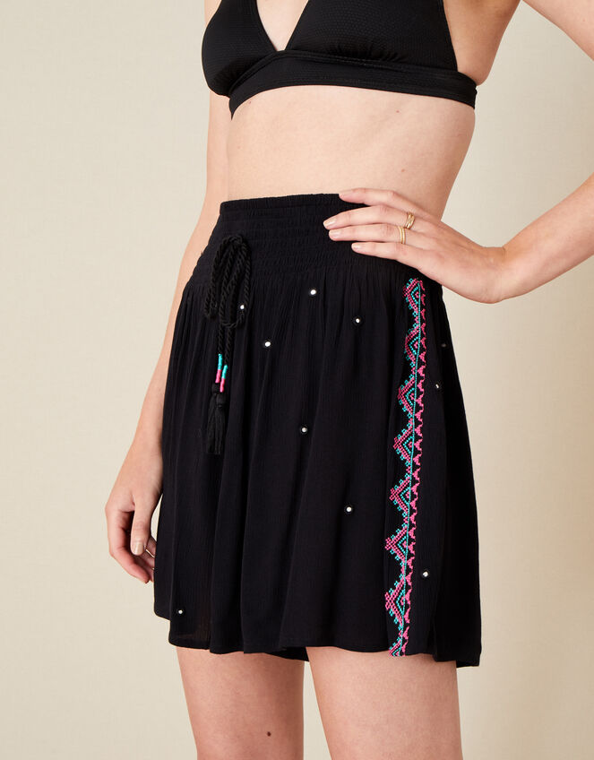 Mirrorwork Embroidered Shorts, Black (BLACK), large