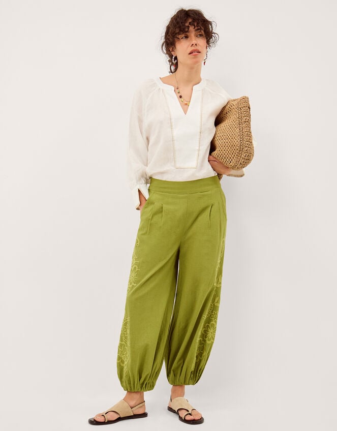 Effie Embroidered Harem Trousers, Green (GREEN), large