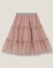 Floral Embroidered Tulle Skirt, Pink (PINK), large