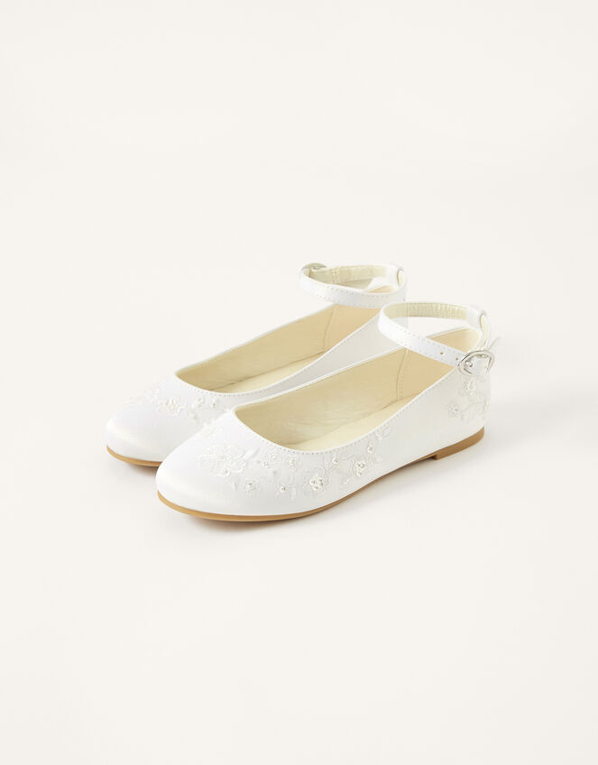 Embroidered Communion Ballerina Flats, White (WHITE), large