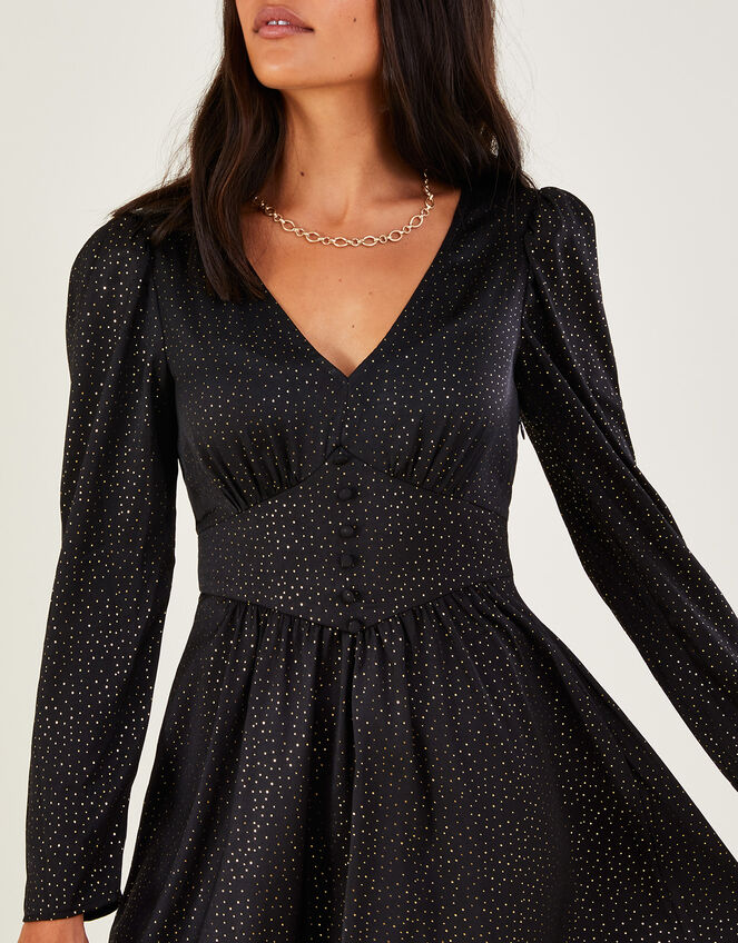 Shelley Foil Print Tea Dress, Black (BLACK), large