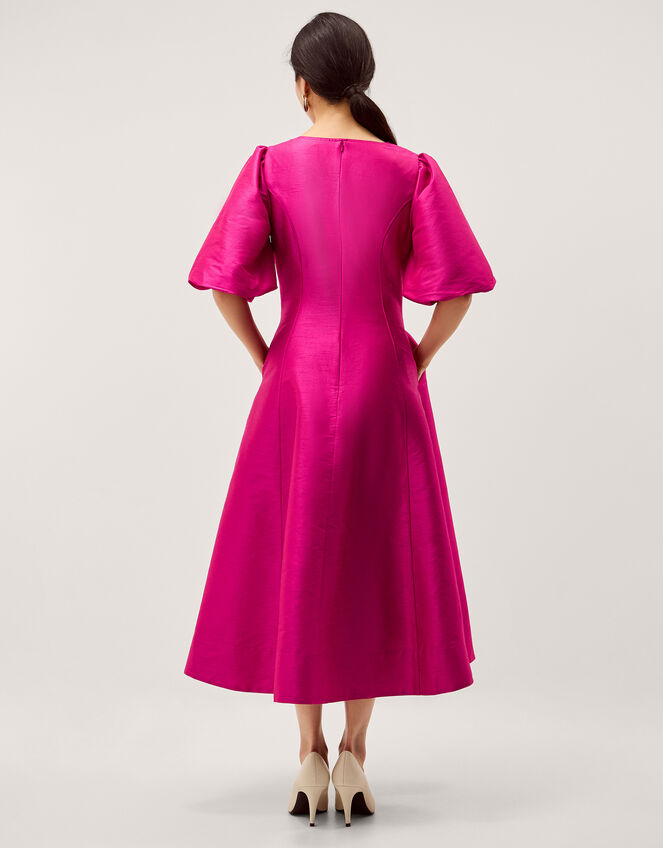 Beatrice Puff Sleeve A-Line Midi Dress Pink
