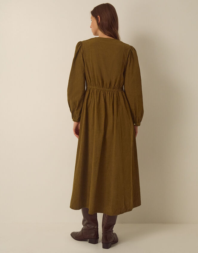 Edie Long Sleeve Embroidered Corduroy Midi Dress, Green (CHARTREUSE), large