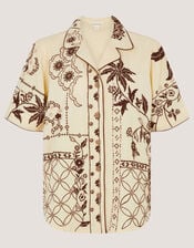 Carly Tropical Embroidered Shirt, Ivory (IVORY), large