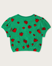 Strawberry Print Velour Top, Green (GREEN), large