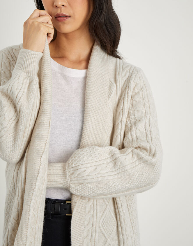 Shawl Collar Cable Knit Cardigan, Cream (CREAM), large