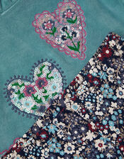 Embellished Velour Hoodie & Floral Leggings Set, Green (GREEN), large