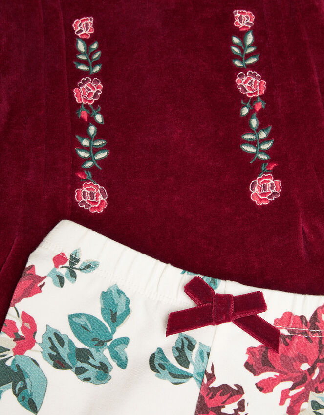 Newborn Velour Top and Floral Leggings Set, Red (RED), large