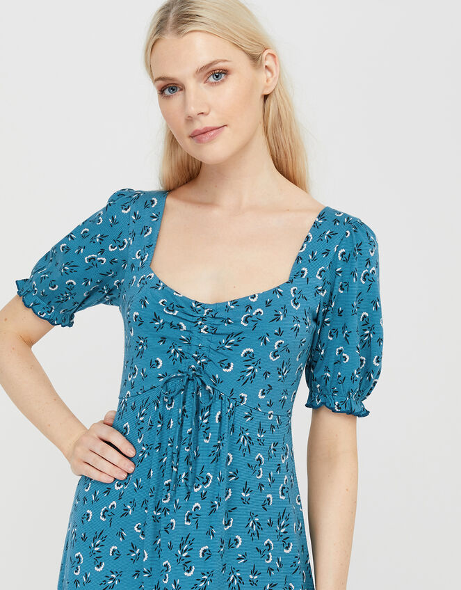 Dua Ditsy Floral Tea Dress in Organic Cotton, Teal (TEAL), large