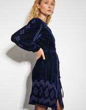 Ivy Embroidered Velvet Mini Dress, Blue (NAVY), large