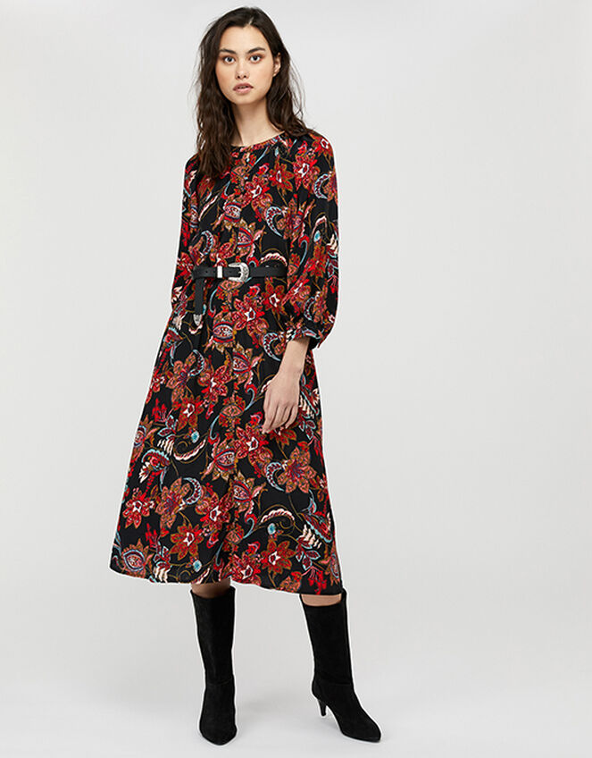 Danny Paisley Print Midi Dress, Black (BLACK), large