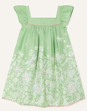 Print Hem and Sequin Square Neck Dress, Green (GREEN), large