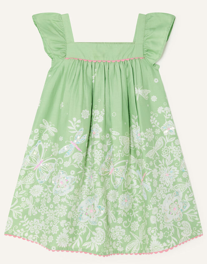 Print Hem and Sequin Square Neck Dress, Green (GREEN), large