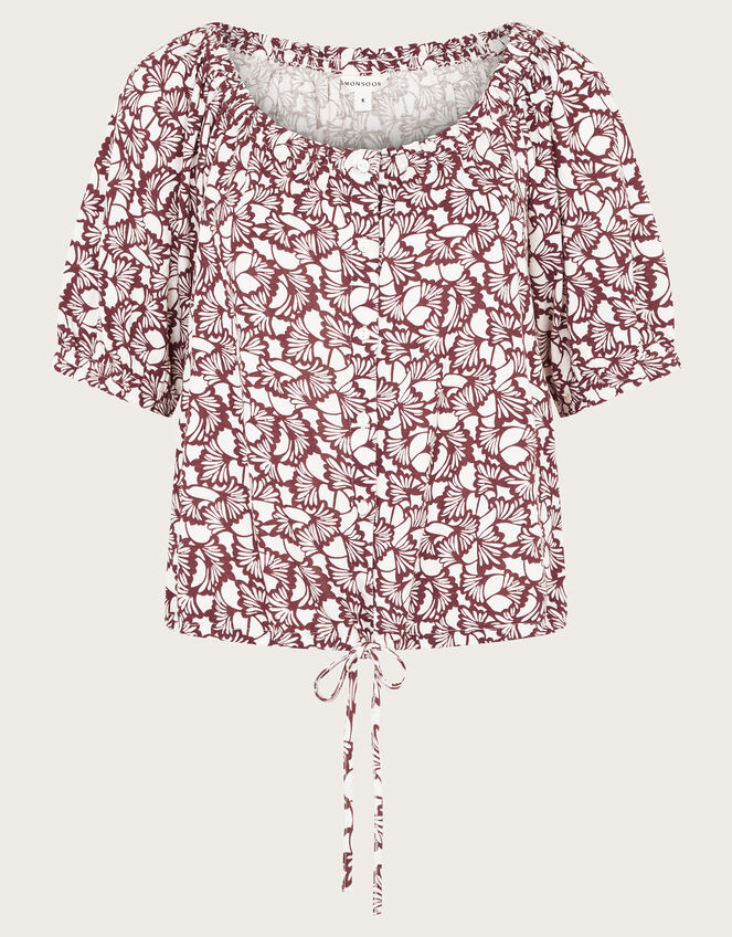 Natalia Print Jersey Top, Brown (BROWN), large