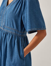 Lydia Short Sleeve Denim Midi Dress, Blue (MID INDIGO), large