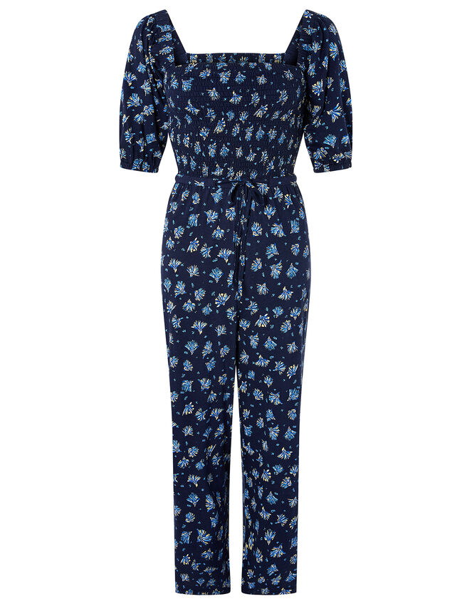 Floss Printed Jumpsuit with Organic Cotton, Blue (NAVY), large